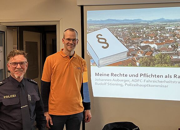 Rudi Stiening und Johannes Auburger bei der VHS Ostallgäu Mitte Polizist und ADFC Mitglied beim Vortrag