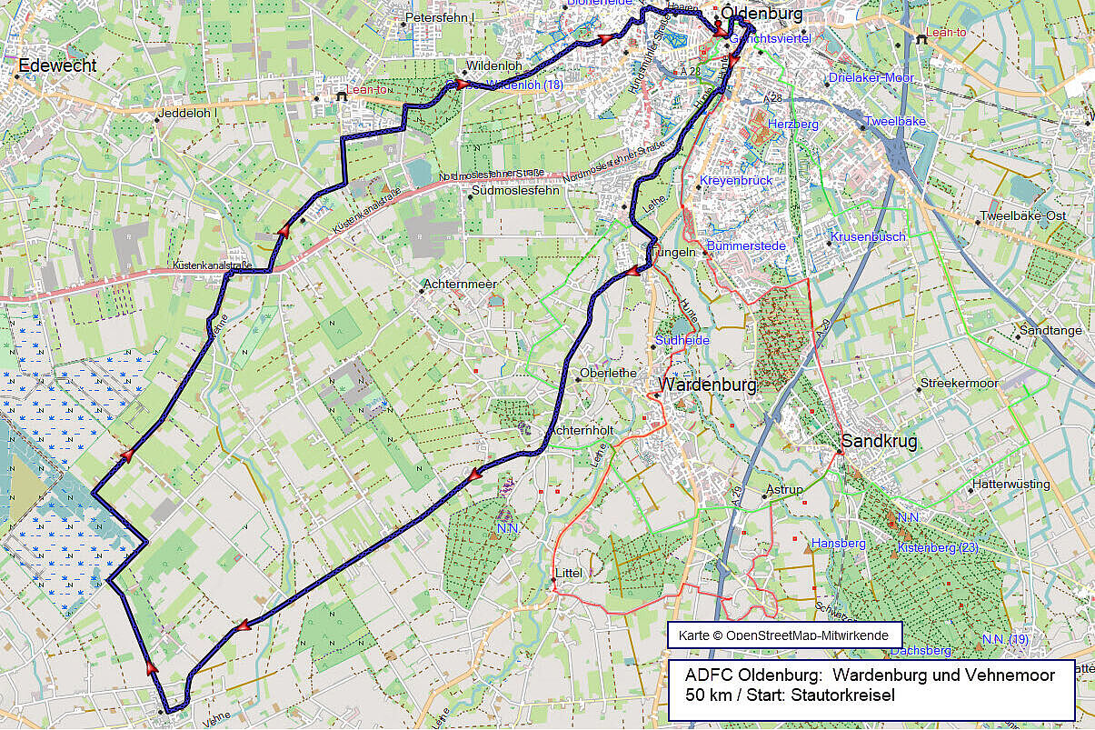 Grafik der Tour Wardenburg und Vehnemoor